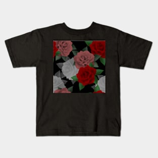 Red and pink roses on black background Kids T-Shirt